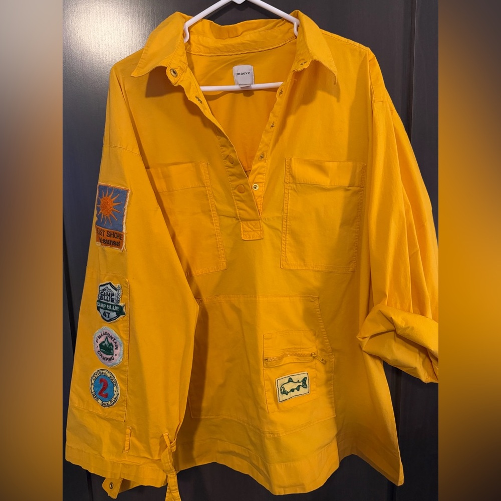Maeve fisherman long sleeve popover top with patches